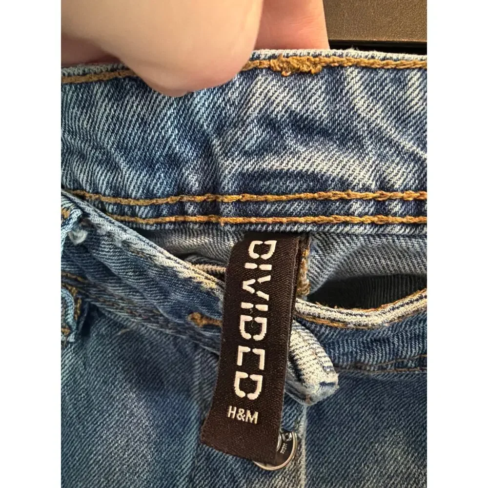 H&M Divided High Waist A-Line Denim Mini Skirt Blue 0 Button Front Fit & Flare